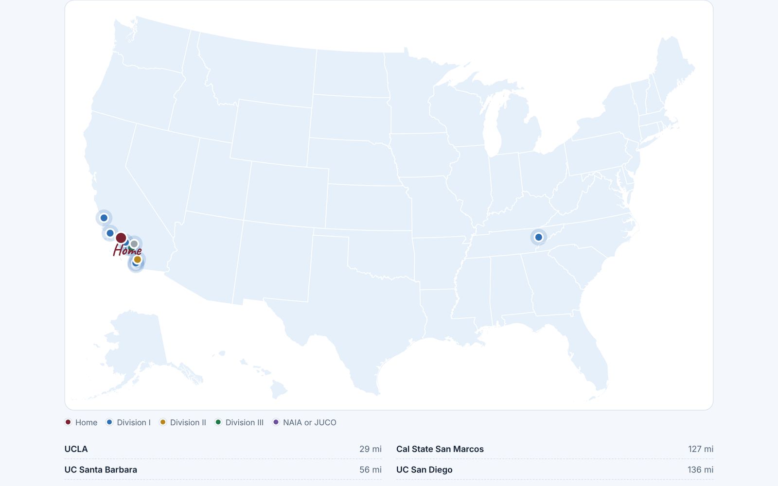 Demo hub map with a pin for every school on the list